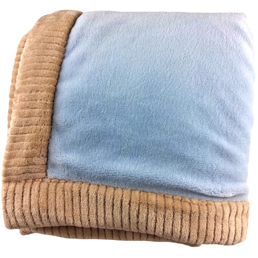 Little Me Blue Brown Ribbed Trim Baby Blanket Plush Soft Solid 30x40 Lovey NEW